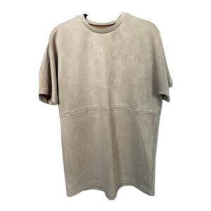 Killion Oversized Tee Tan Faux Suede T-Shirt Minimalist - M
